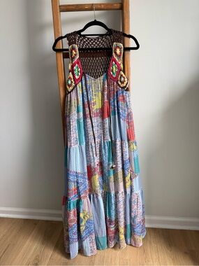 Aratta Silent Journey Patchwork Crochet Boho Maxi Dress – XS